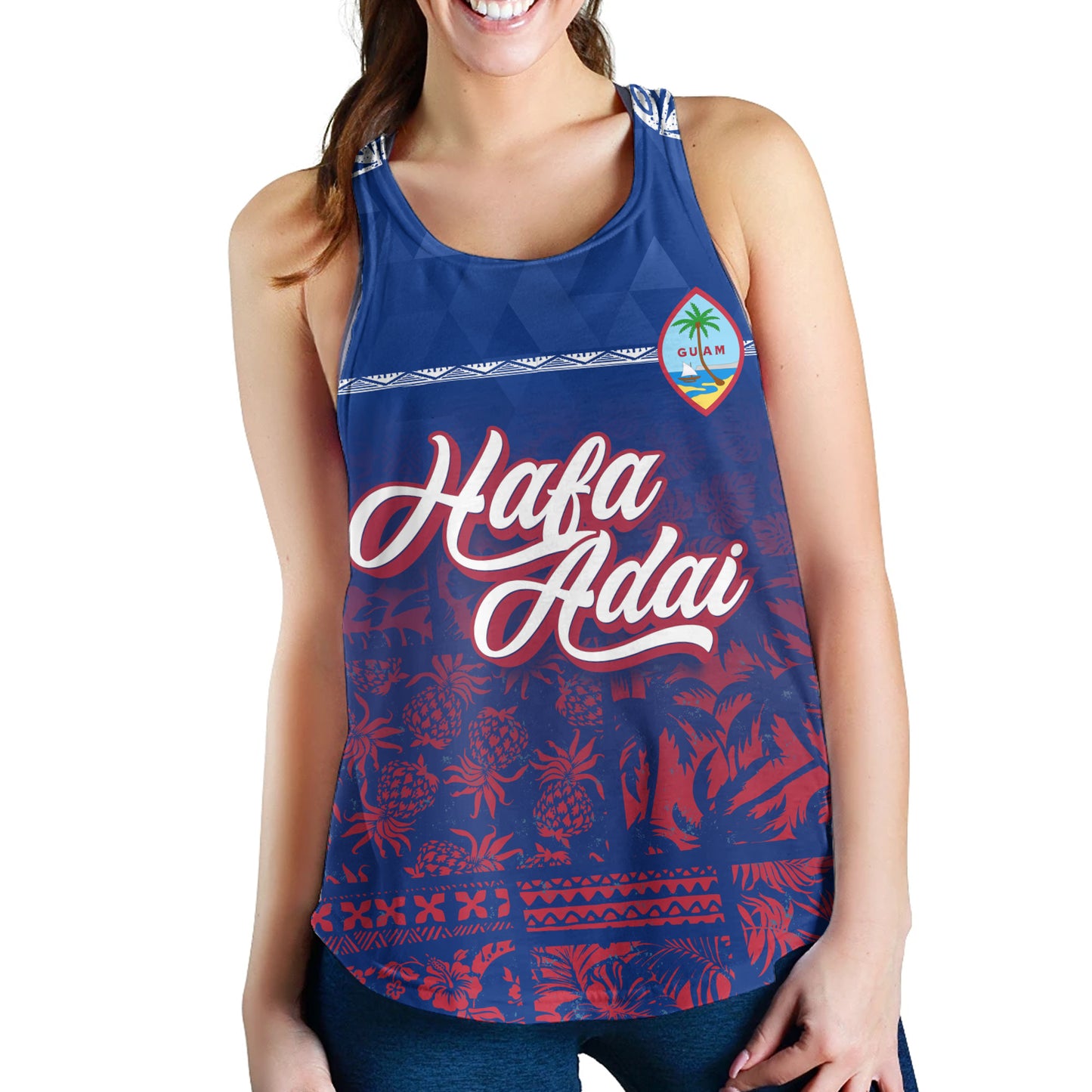 Guam Women Tank Guam Hafa Adai Tropical Pattern