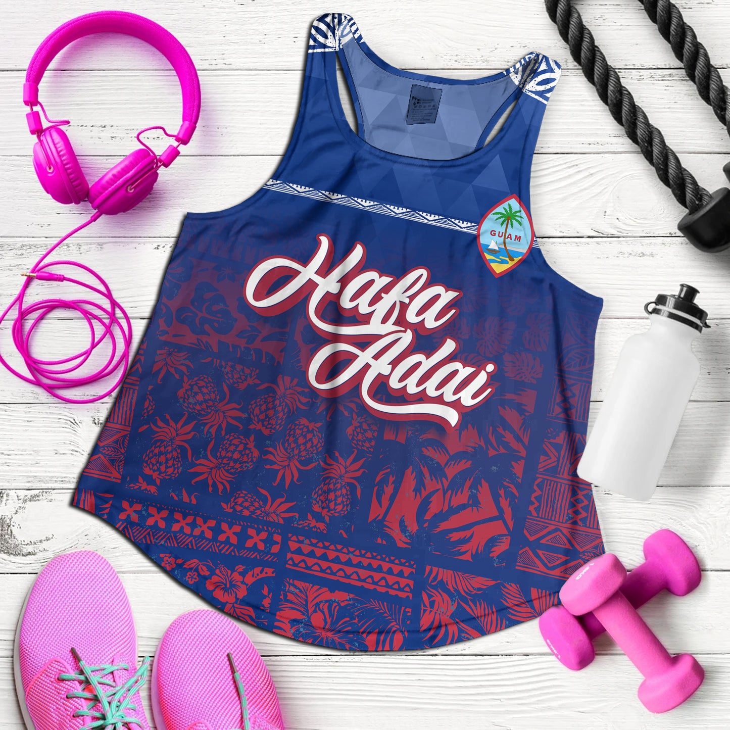 Guam Women Tank Guam Hafa Adai Tropical Pattern