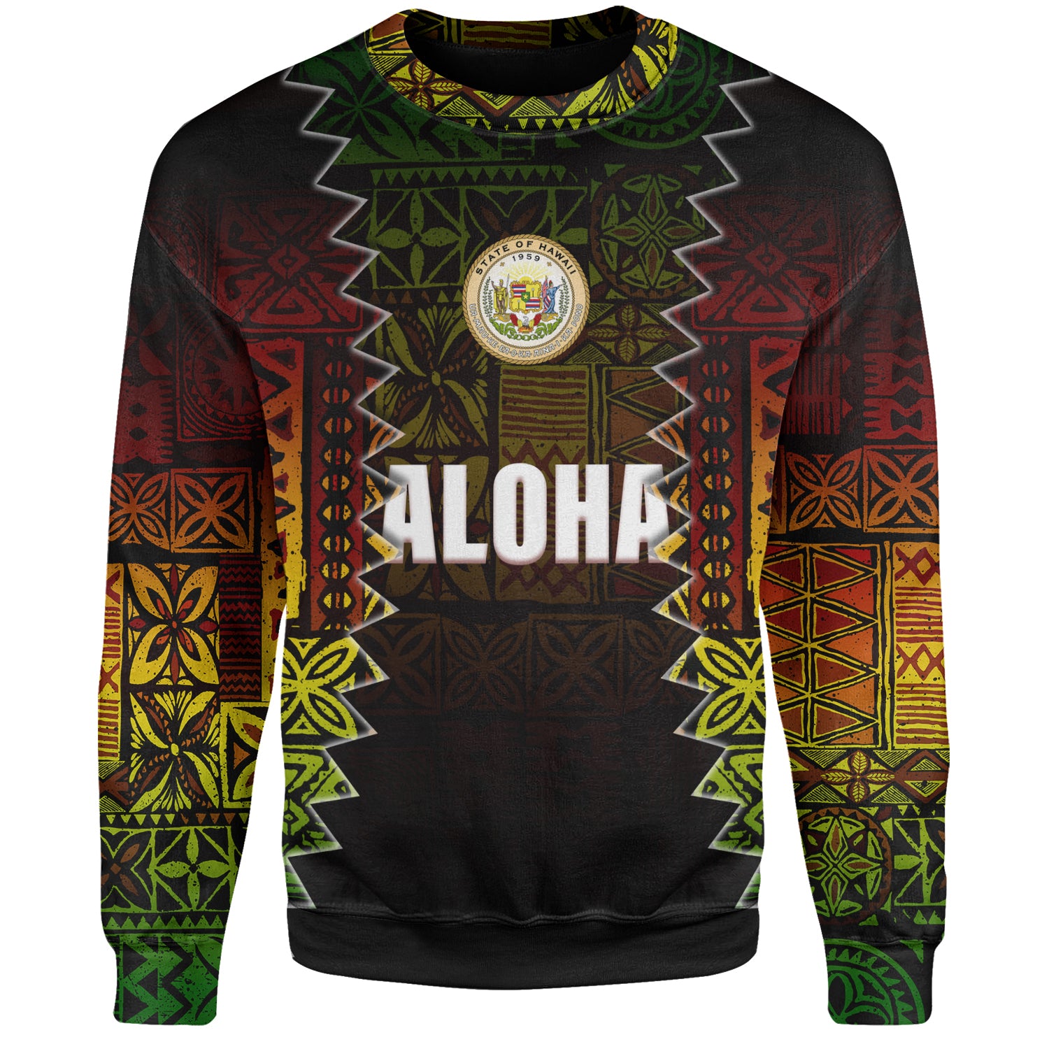 Hawaii Sweatshirt Polynesian Tribal Motif Reggae Color