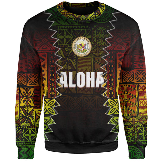 Hawaii Sweatshirt Polynesian Tribal Motif Reggae Color