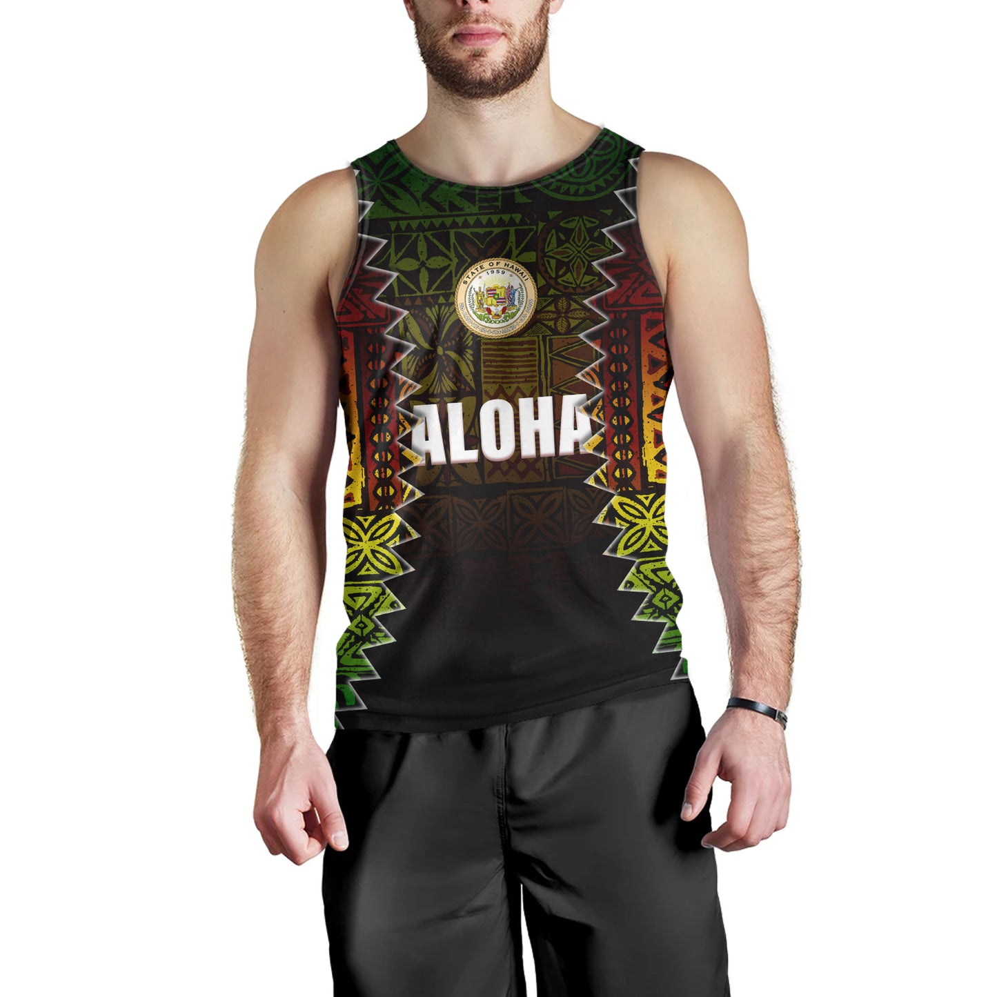 Hawaii Tank Top Polynesian Tribal Motif Reggae Color