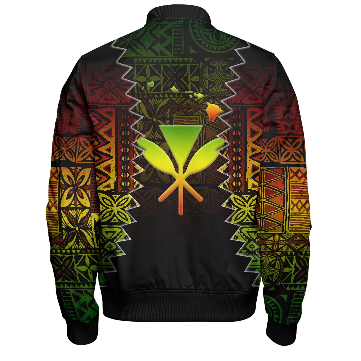 Hawaii Bomber Jacket Polynesian Tribal Motif Reggae Color
