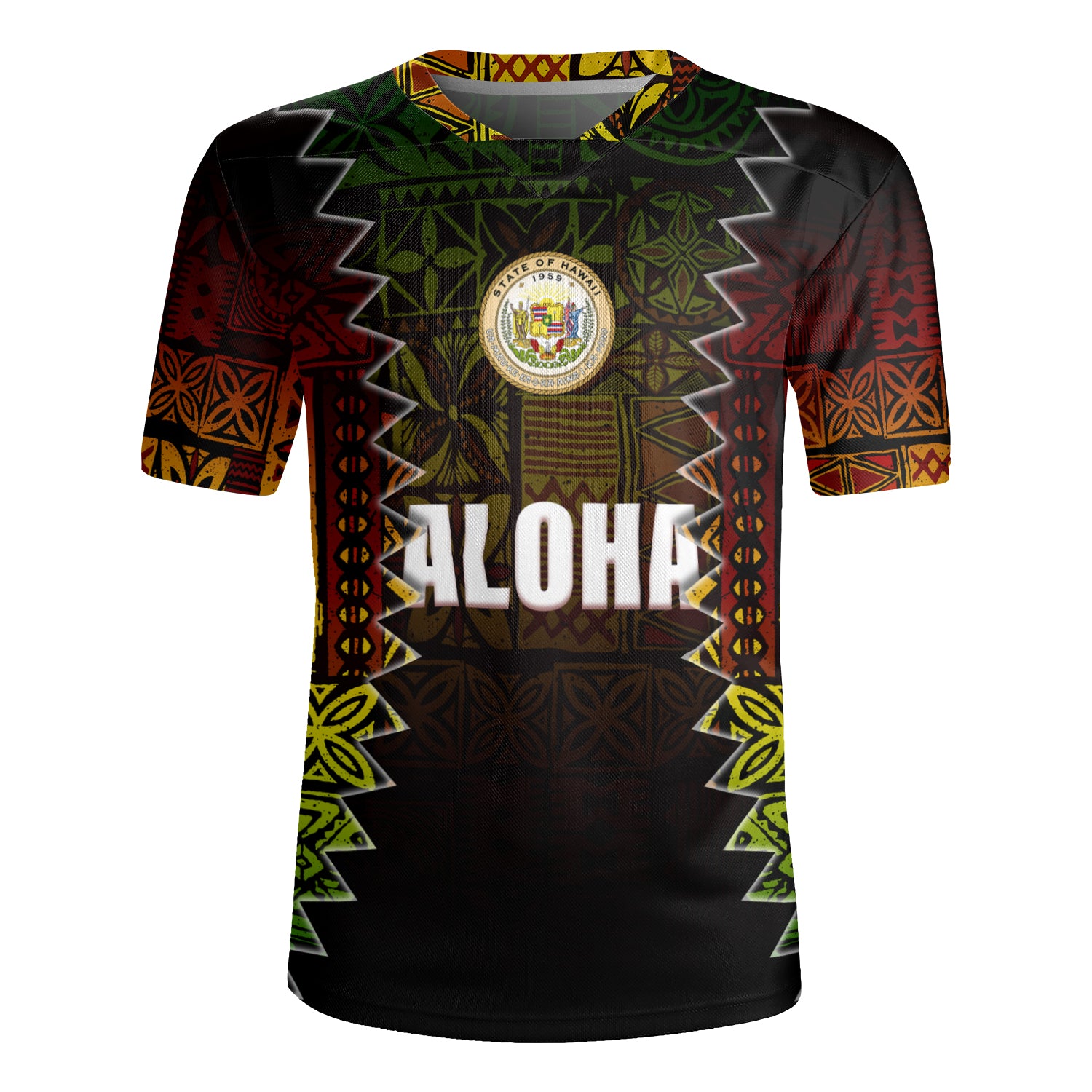 Hawaii Rugby Jersey Polynesian Tribal Motif Reggae Color