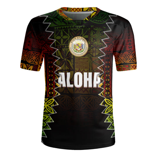 Hawaii Rugby Jersey Polynesian Tribal Motif Reggae Color