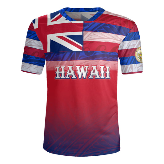 Hawaii Flag Color With Traditional Patterns Men's All Over Printing Rugby Jersey