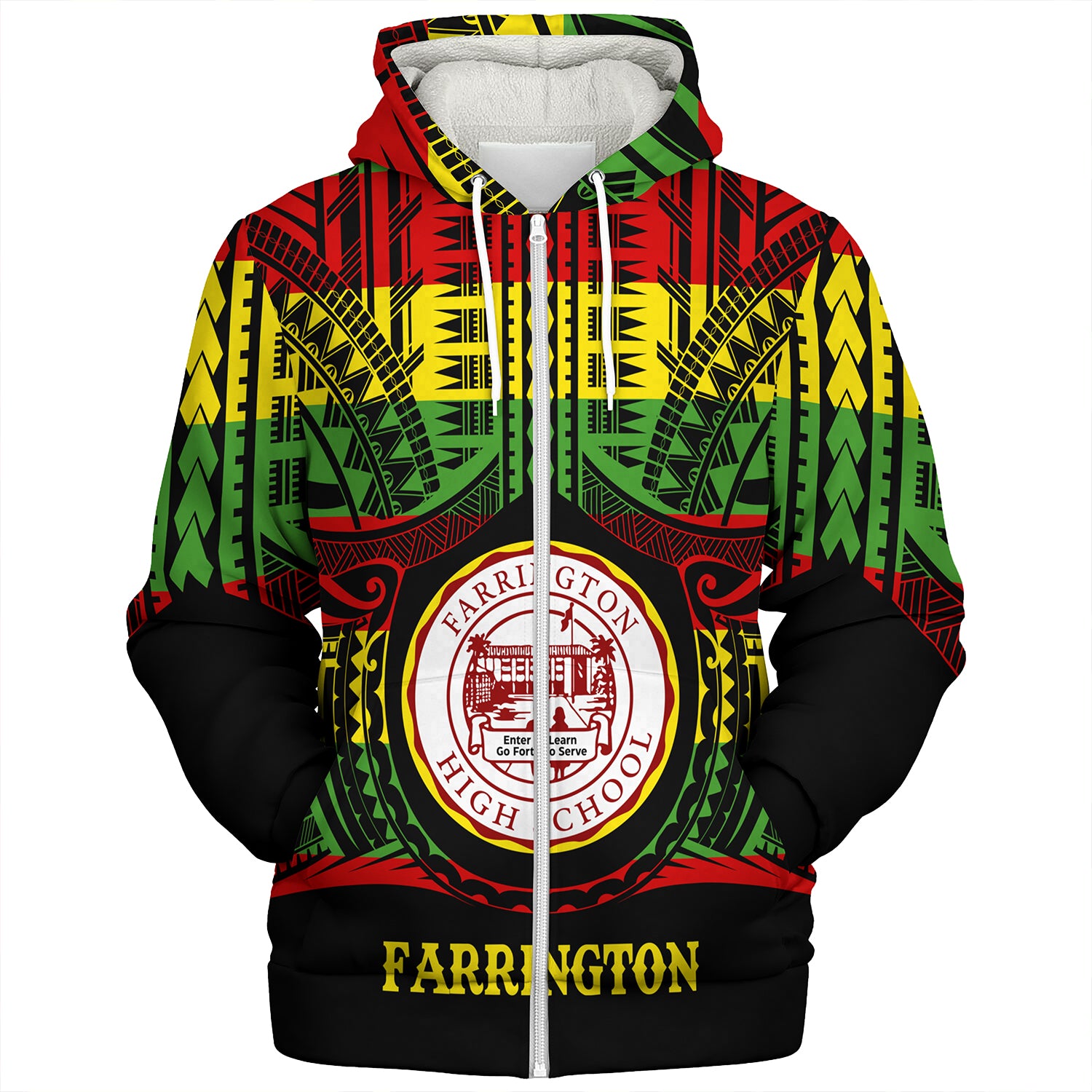 Hawaii Sherpa Hoodie Farrington High School Reggae Color Polynesian
