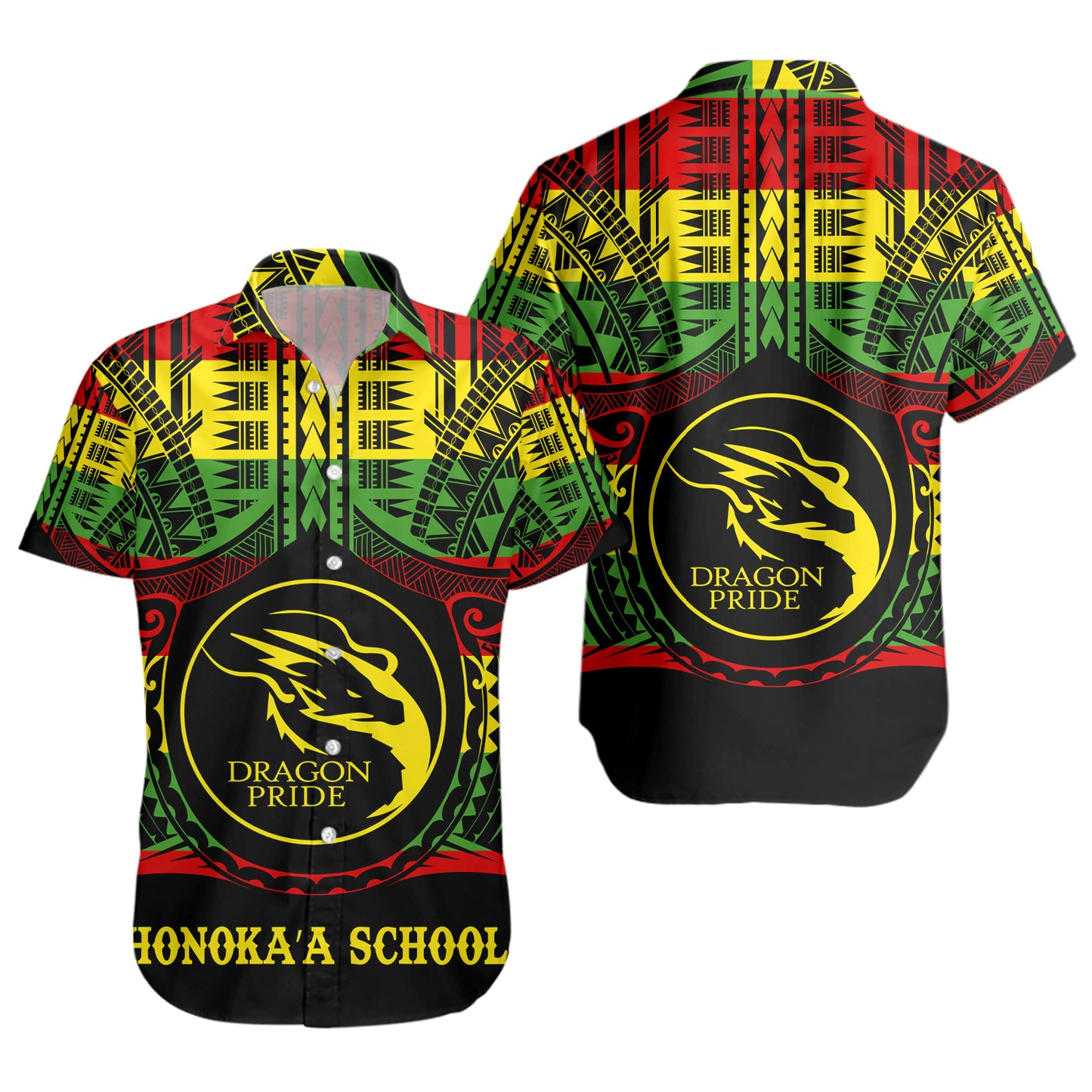 Hawaii Short Sleeve Shirt Honokaa High And Intermediate School Reggae Color Polynesian