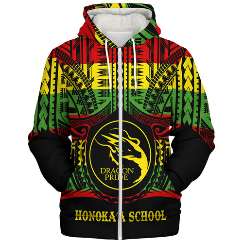 Hawaii Sherpa Hoodie Honokaa High & Intermediate School Reggae Color Polynesian