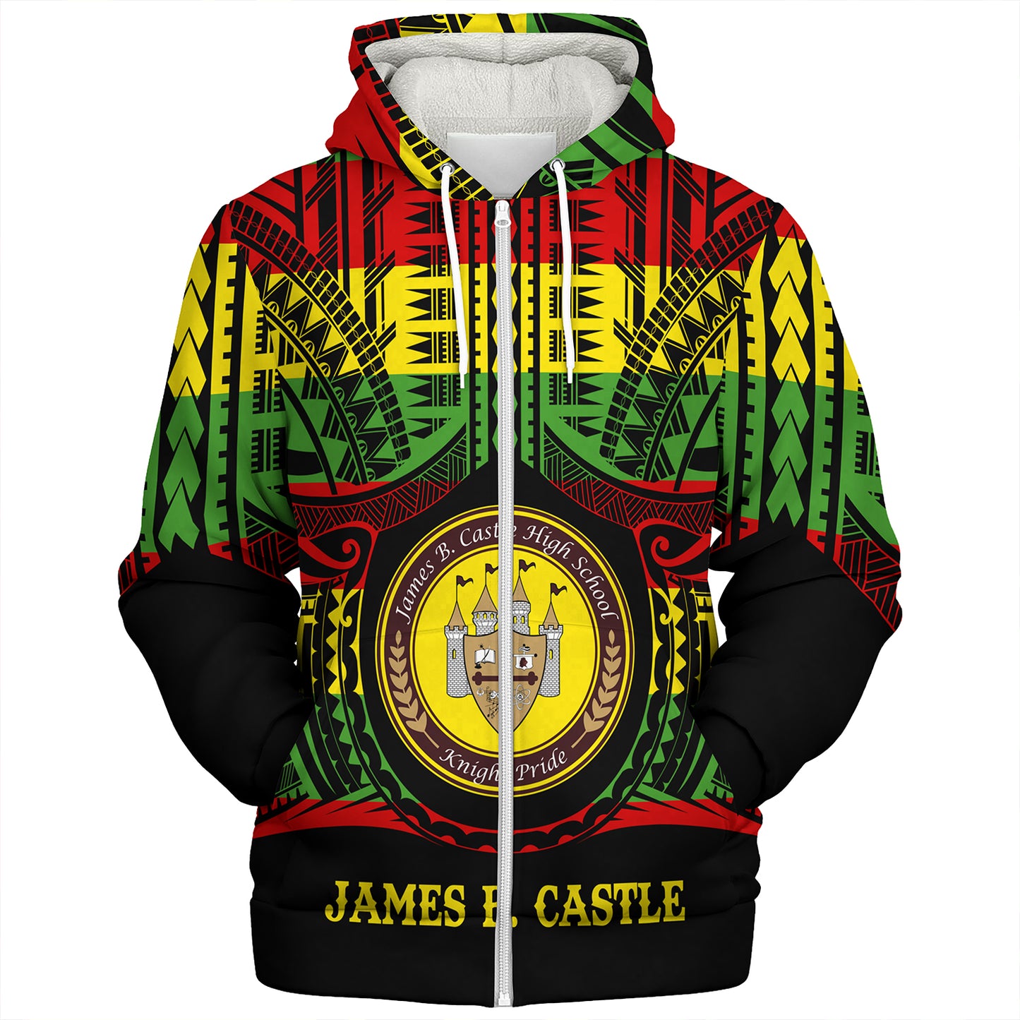 Hawaii Sherpa Hoodie James B. Castle High School Reggae Color Polynesian