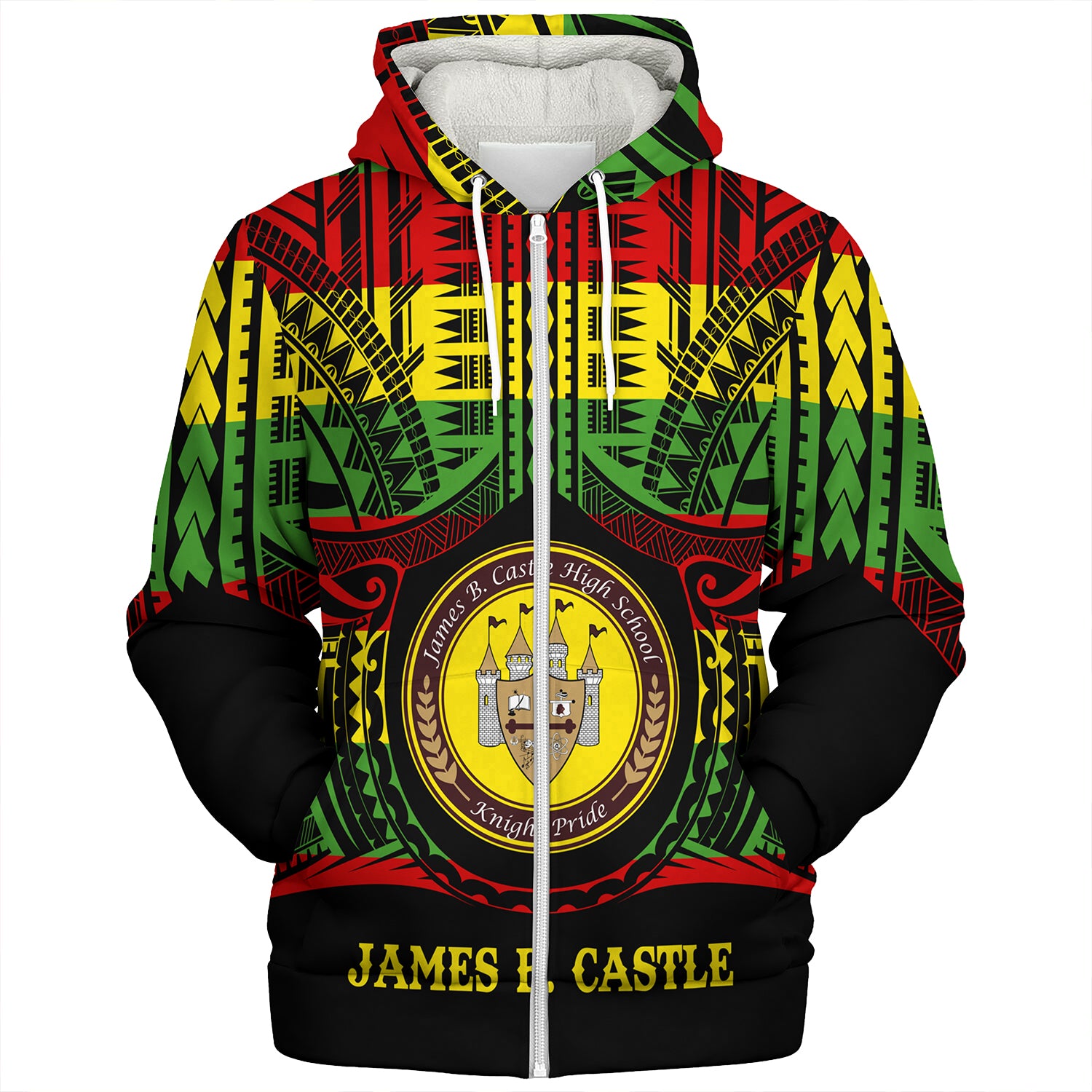 Hawaii Sherpa Hoodie James B. Castle High School Reggae Color Polynesian