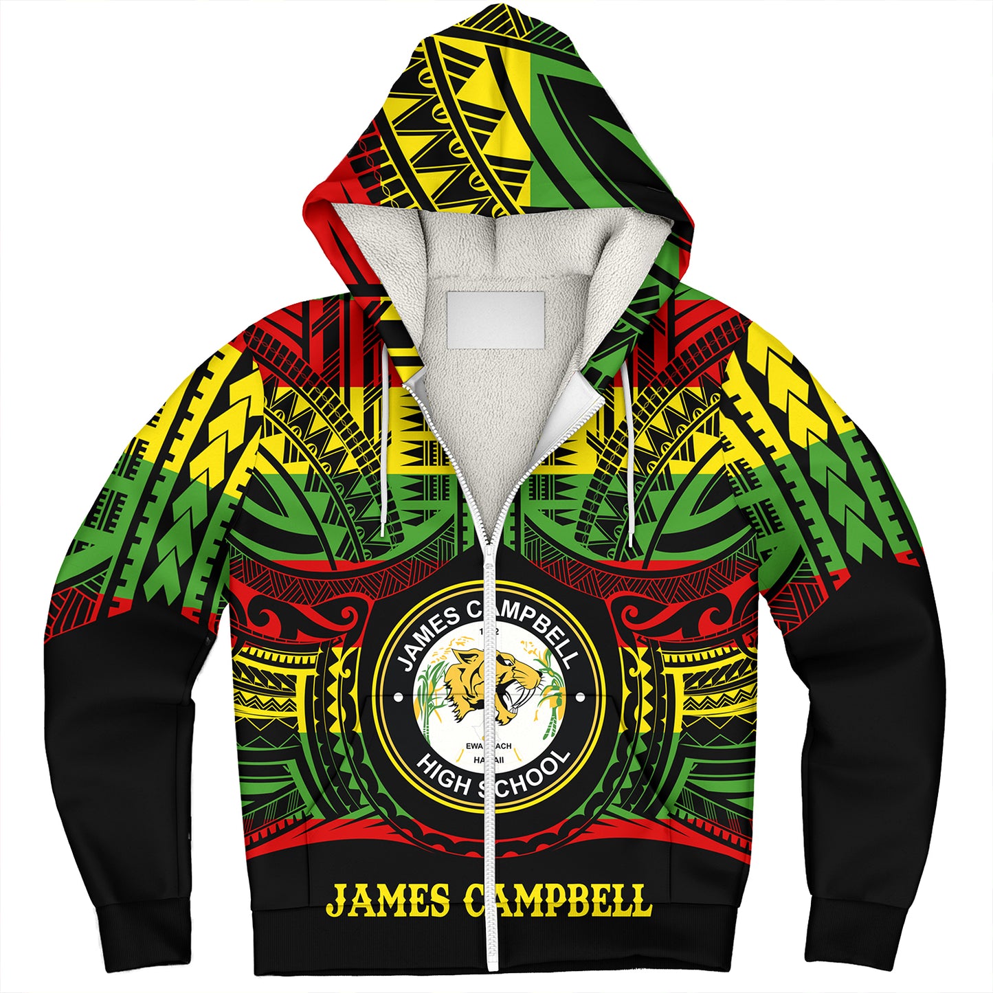 Hawaii Sherpa Hoodie James Campbell High School Reggae Color Polynesian