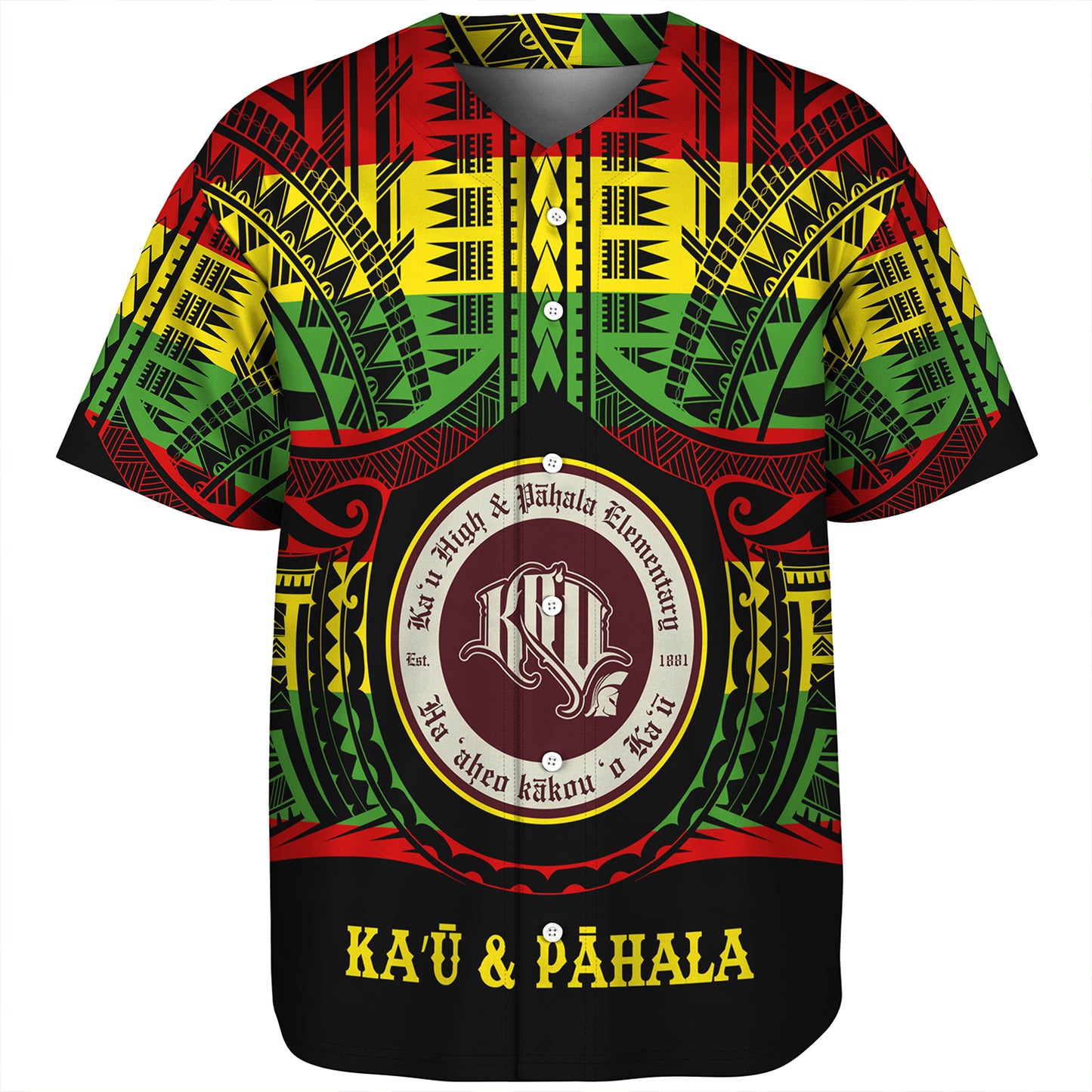 Hawaii Baseball Shirt Kaʻū High & PÄhala Elementary School Reggae Color Polynesian
