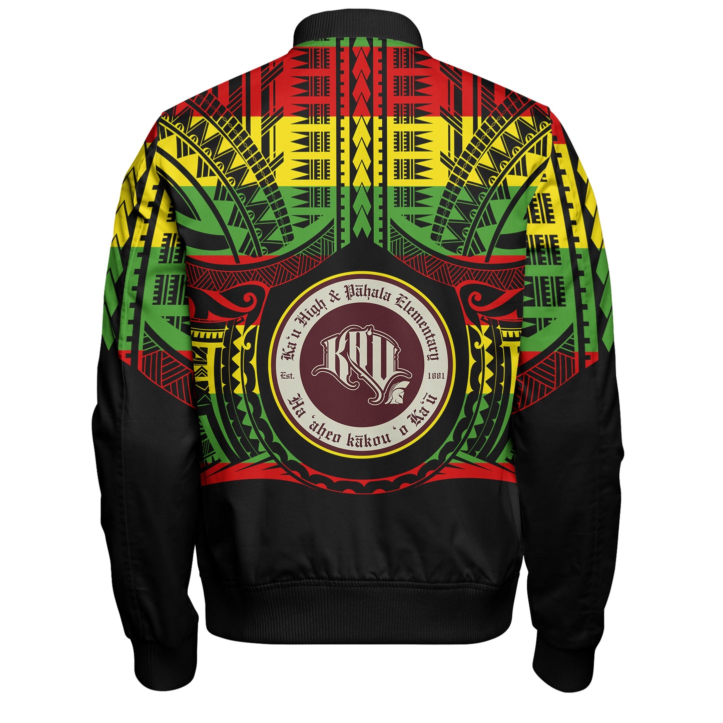 Hawaii Bomber Jacket Kaʻū High & PÄhala Elementary School Reggae Color Polynesian