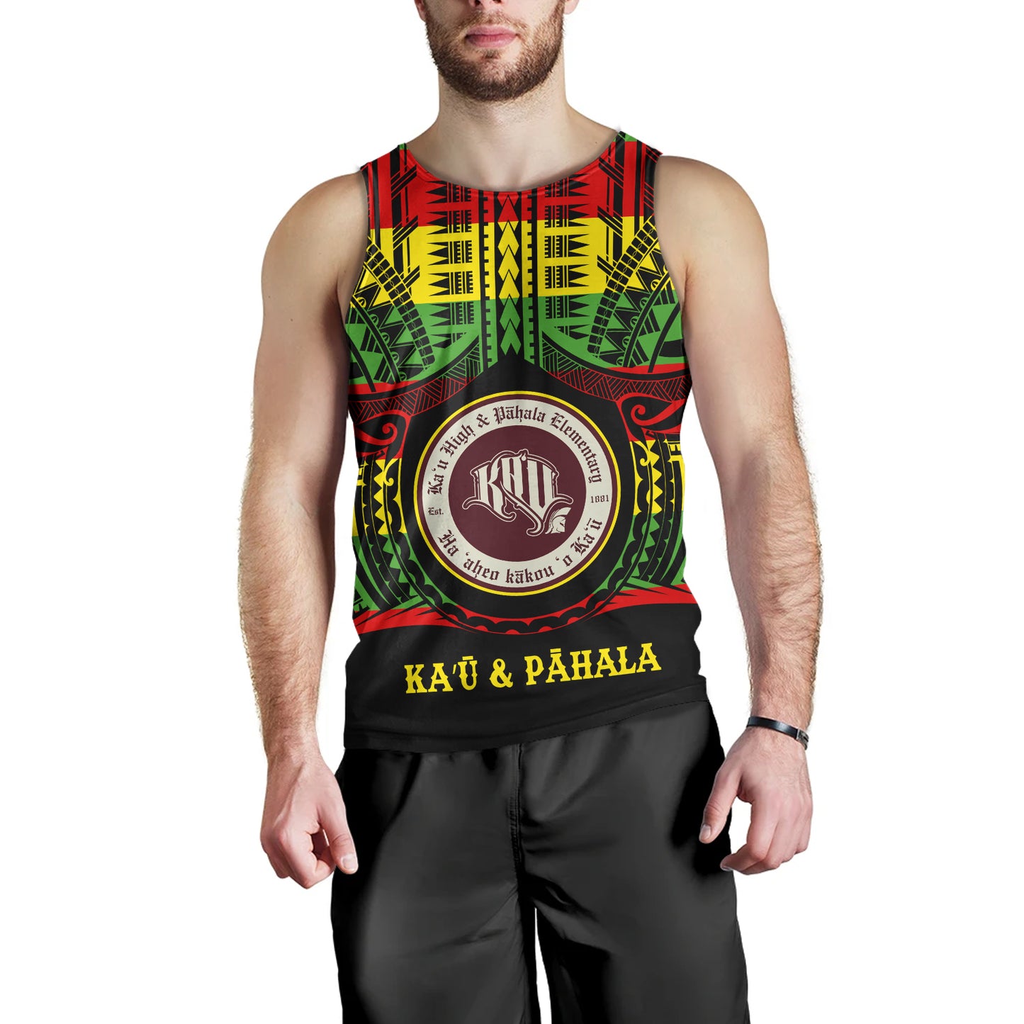 Hawaii Tank Top Kau High School & Pahala Elementary School Reggae Color Polynesian