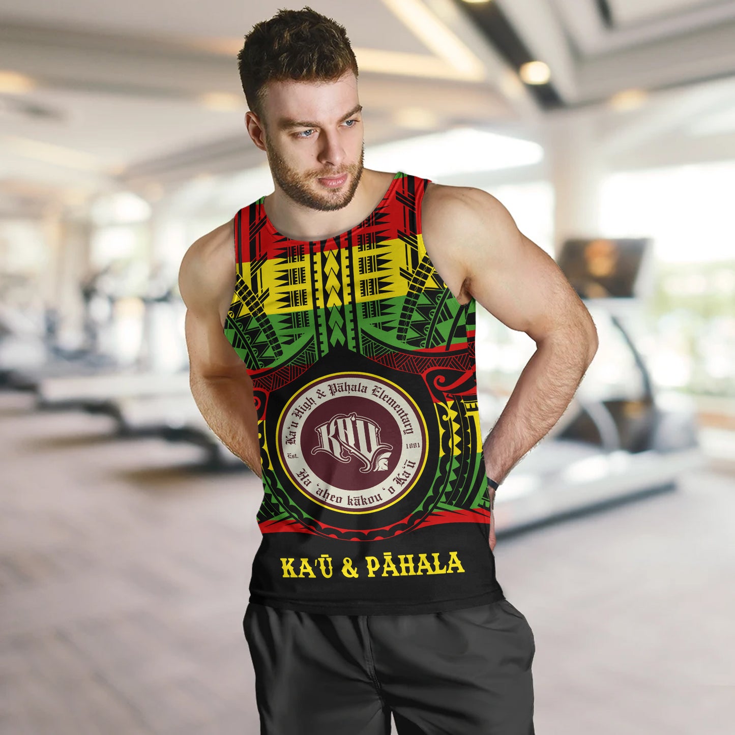 Hawaii Tank Top Kau High School & Pahala Elementary School Reggae Color Polynesian