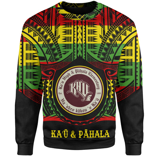 Hawaii Sweatshirt Kaʻū High & PÄhala Elementary School Reggae Color Polynesian