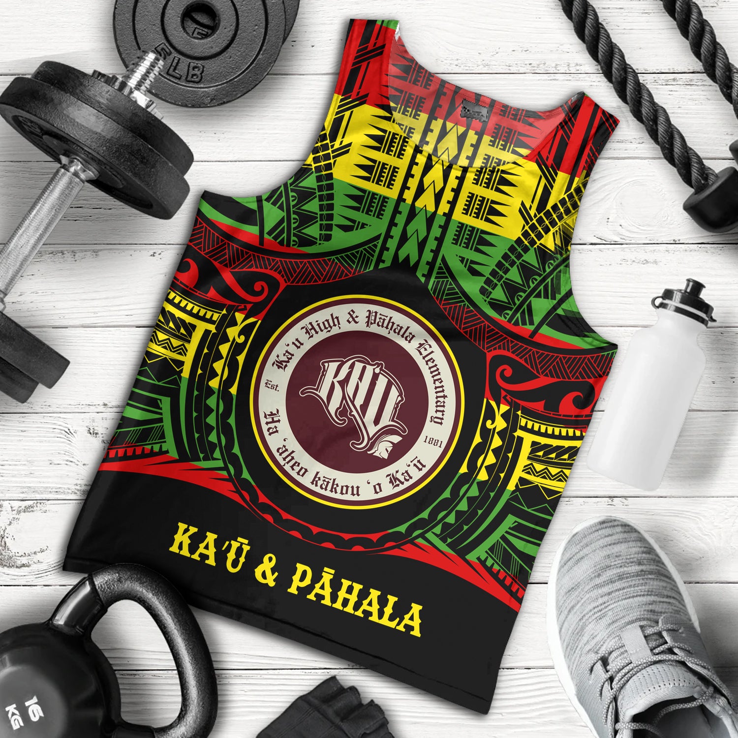 Hawaii Tank Top Kau High School & Pahala Elementary School Reggae Color Polynesian