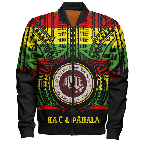 Hawaii Bomber Jacket Kaʻū High & PÄhala Elementary School Reggae Color Polynesian