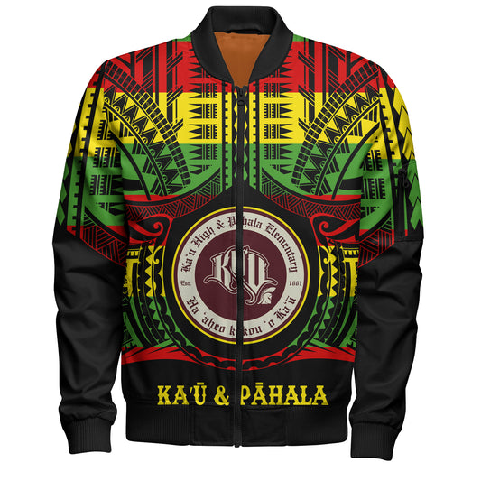 Hawaii Bomber Jacket Kaʻū High & PÄhala Elementary School Reggae Color Polynesian
