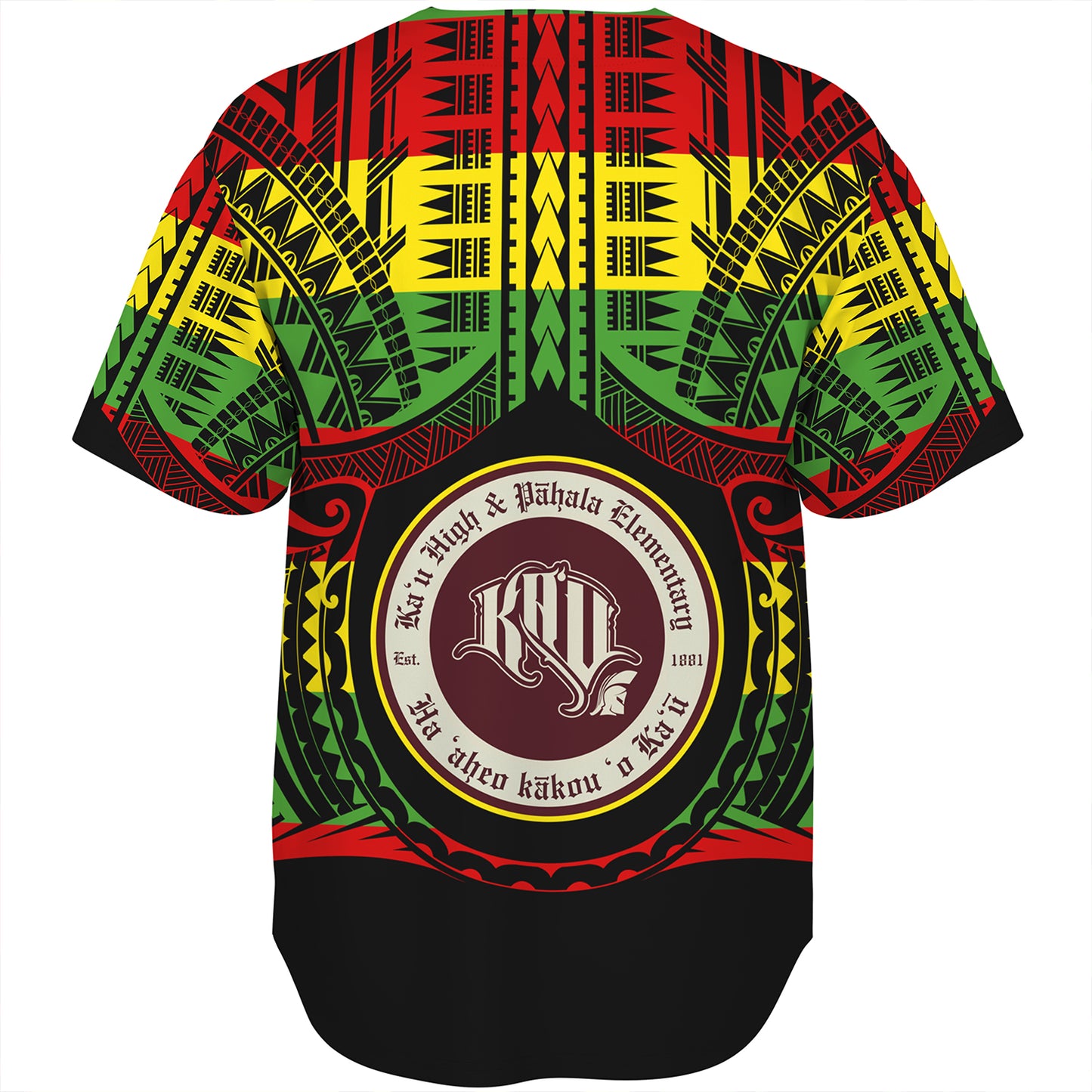 Hawaii Baseball Shirt Kau High School & Pahala Elementary School Reggae Color Polynesian