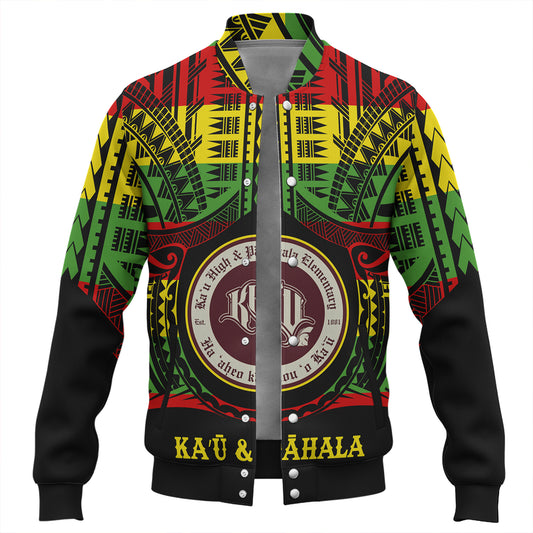 Hawaii Baseball Jacket Kaʻū High & PÄhala Elementary School Reggae Color Polynesian