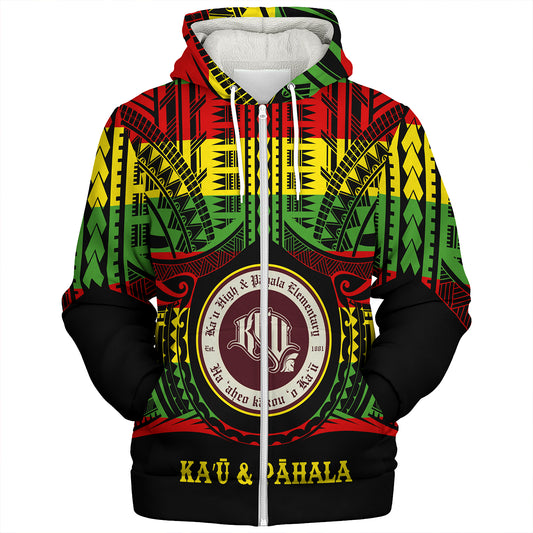 Hawaii Sherpa Hoodie Kaʻū High & PÄhala Elementary School Reggae Color Polynesian
