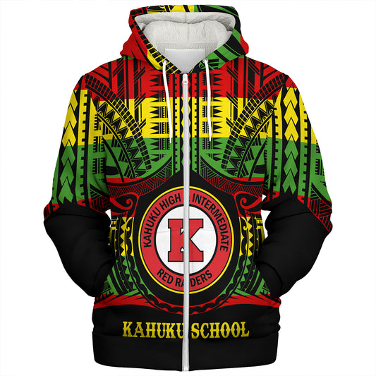Hawaii Sherpa Hoodie Kahuku High & Intermediate School Reggae Color Polynesian