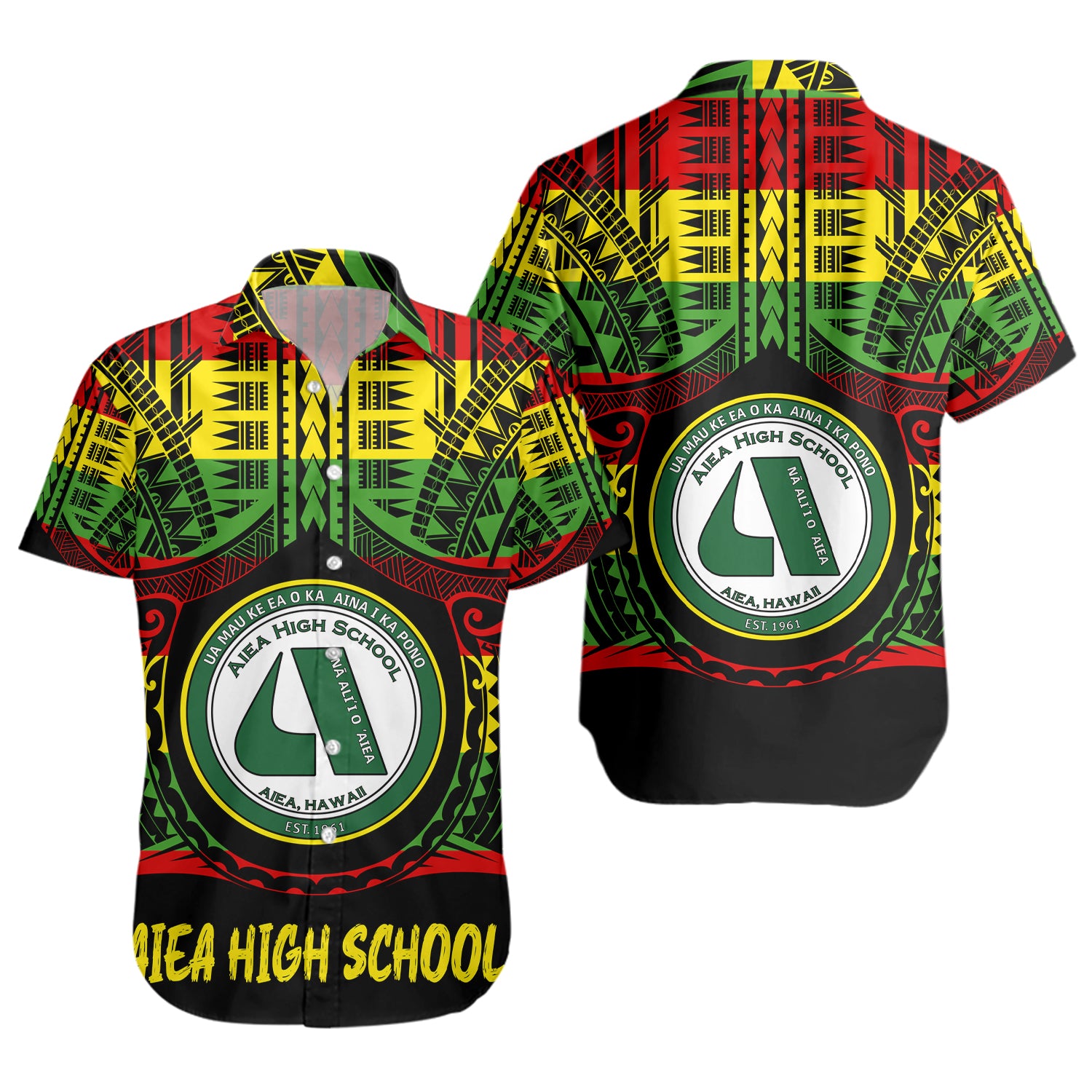 Hawaii Short Sleeve Shirt Aiea High School Reggae Color Polynesian