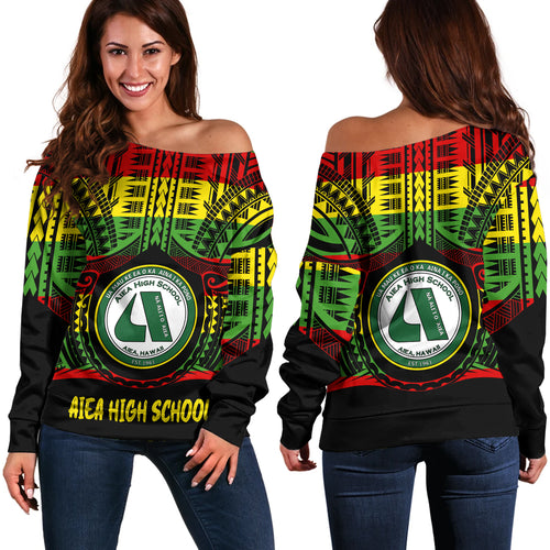 Hawaii Off Shoulder Sweatshirt Aiea High School Reggae Color Polynesian
