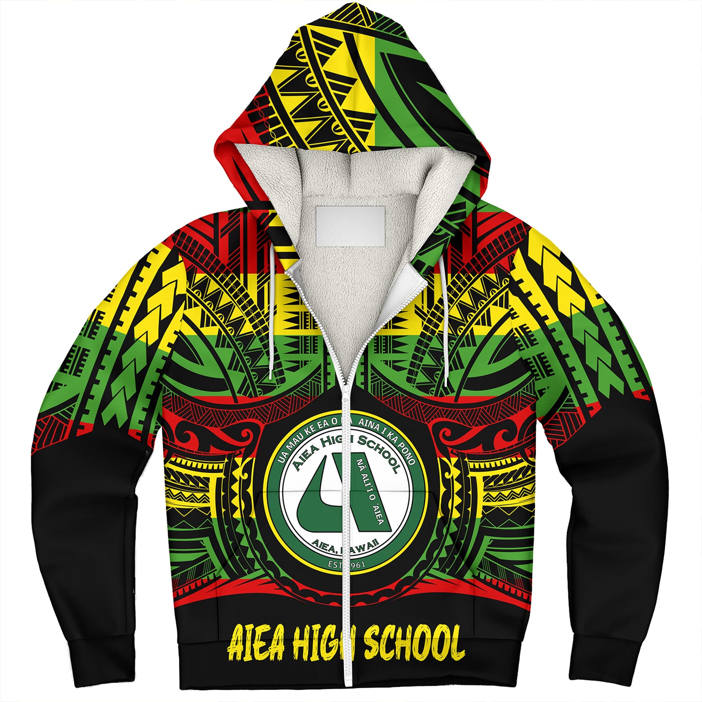 Hawaii Sherpa Hoodie Aiea High School Reggae Color Polynesian