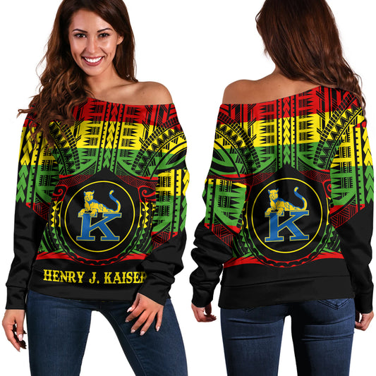 Hawaii Off Shoulder Sweatshirt Henry J. Kaiser High School Reggae Color Polynesian