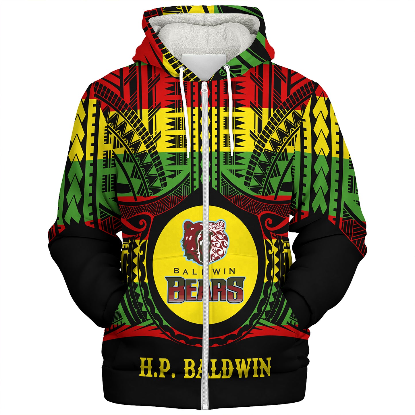 Hawaii Sherpa Hoodie Henry Perrine Baldwin High School Reggae Color Polynesian
