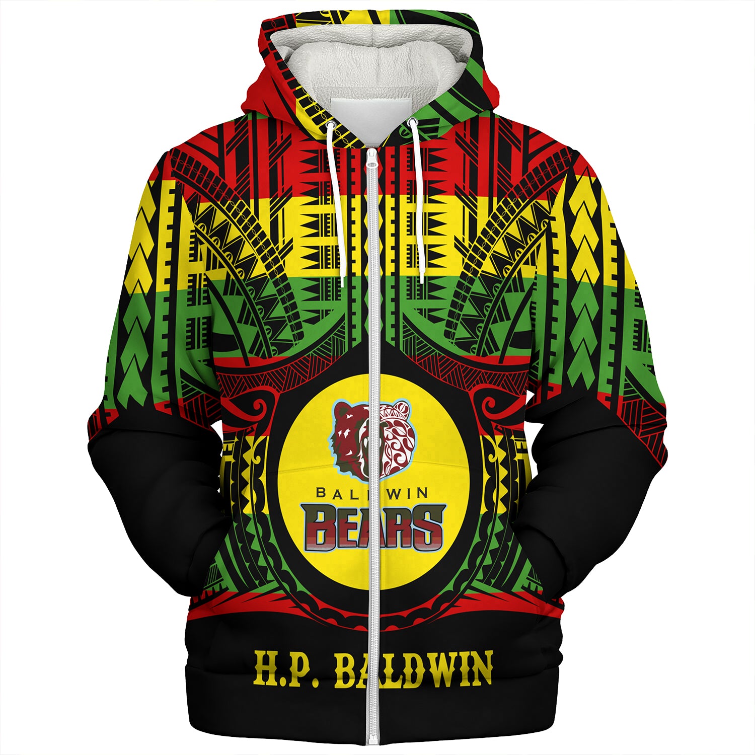 Hawaii Sherpa Hoodie Henry Perrine Baldwin High School Reggae Color Polynesian