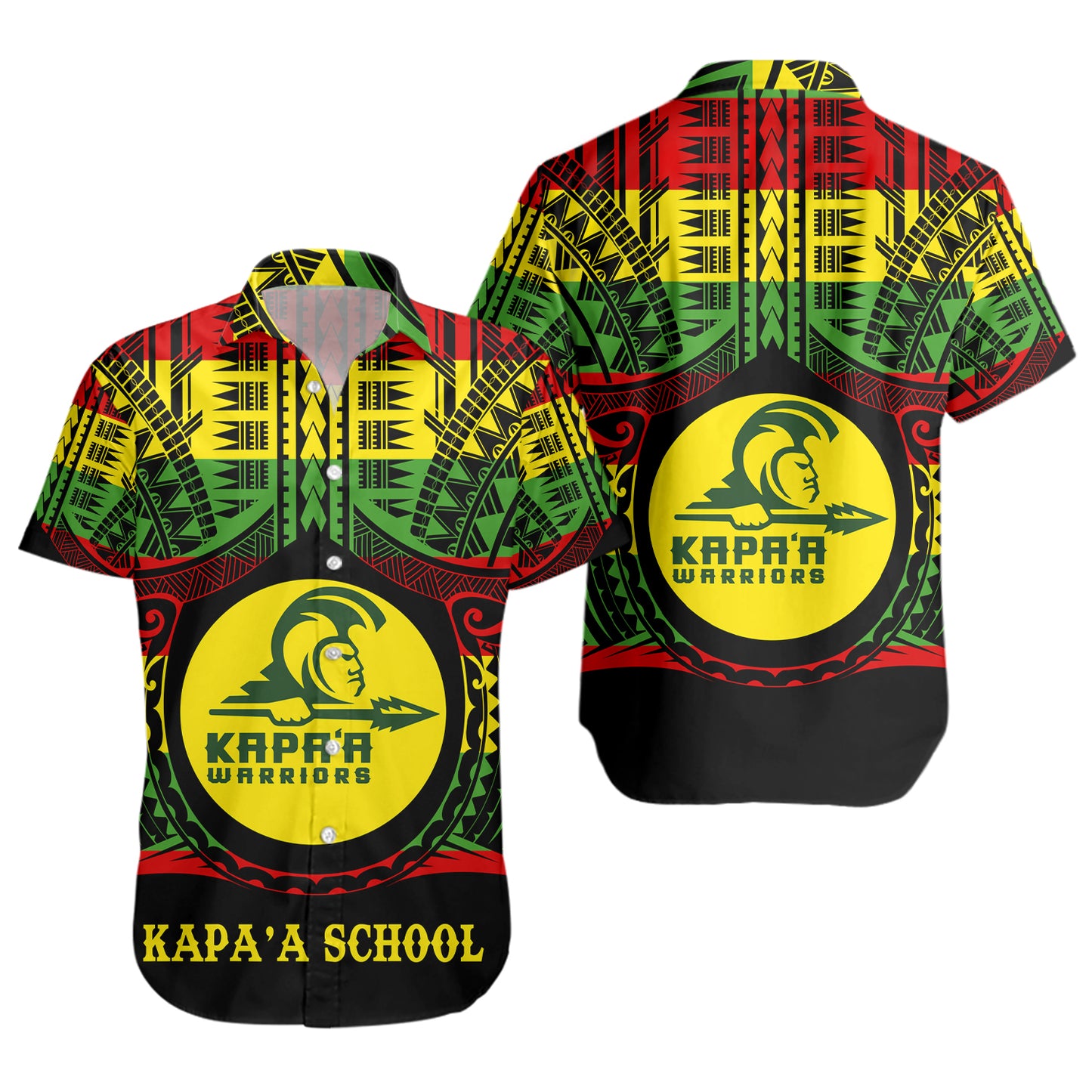 Hawaii Short Sleeve Shirt Kapaa High School Reggae Color Polynesian