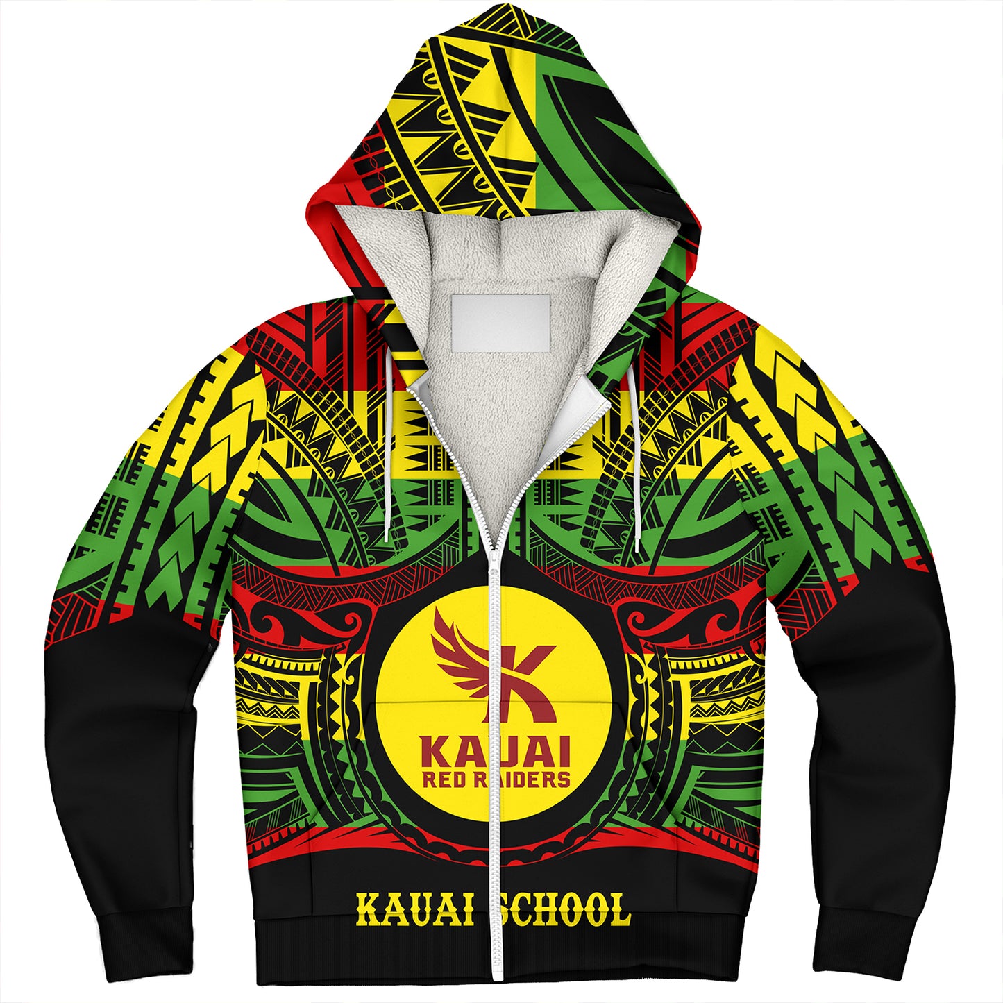 Hawaii Sherpa Hoodie Kauai High School Reggae Color Polynesian