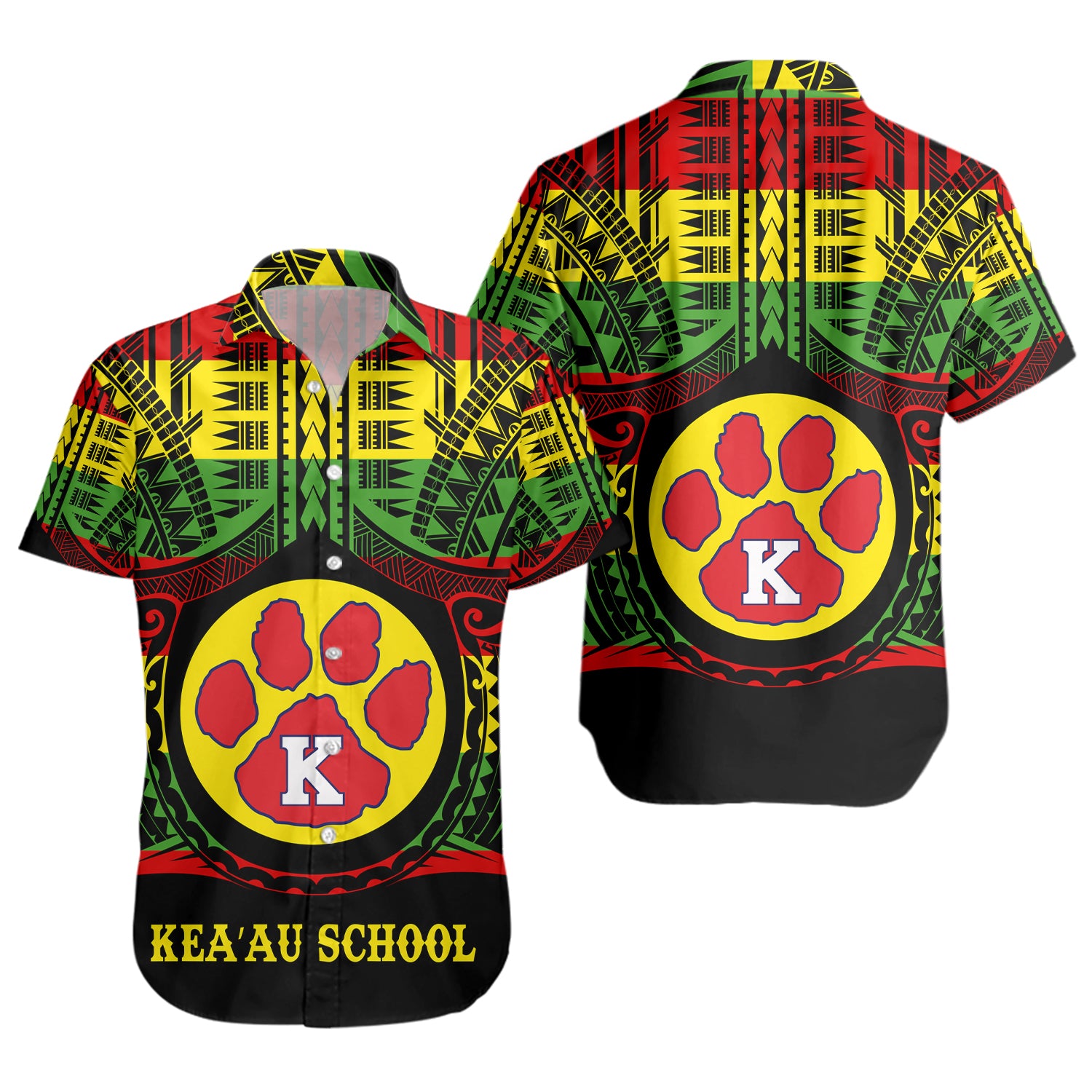 Hawaii Short Sleeve Shirt Keaau High School Reggae Color Polynesian
