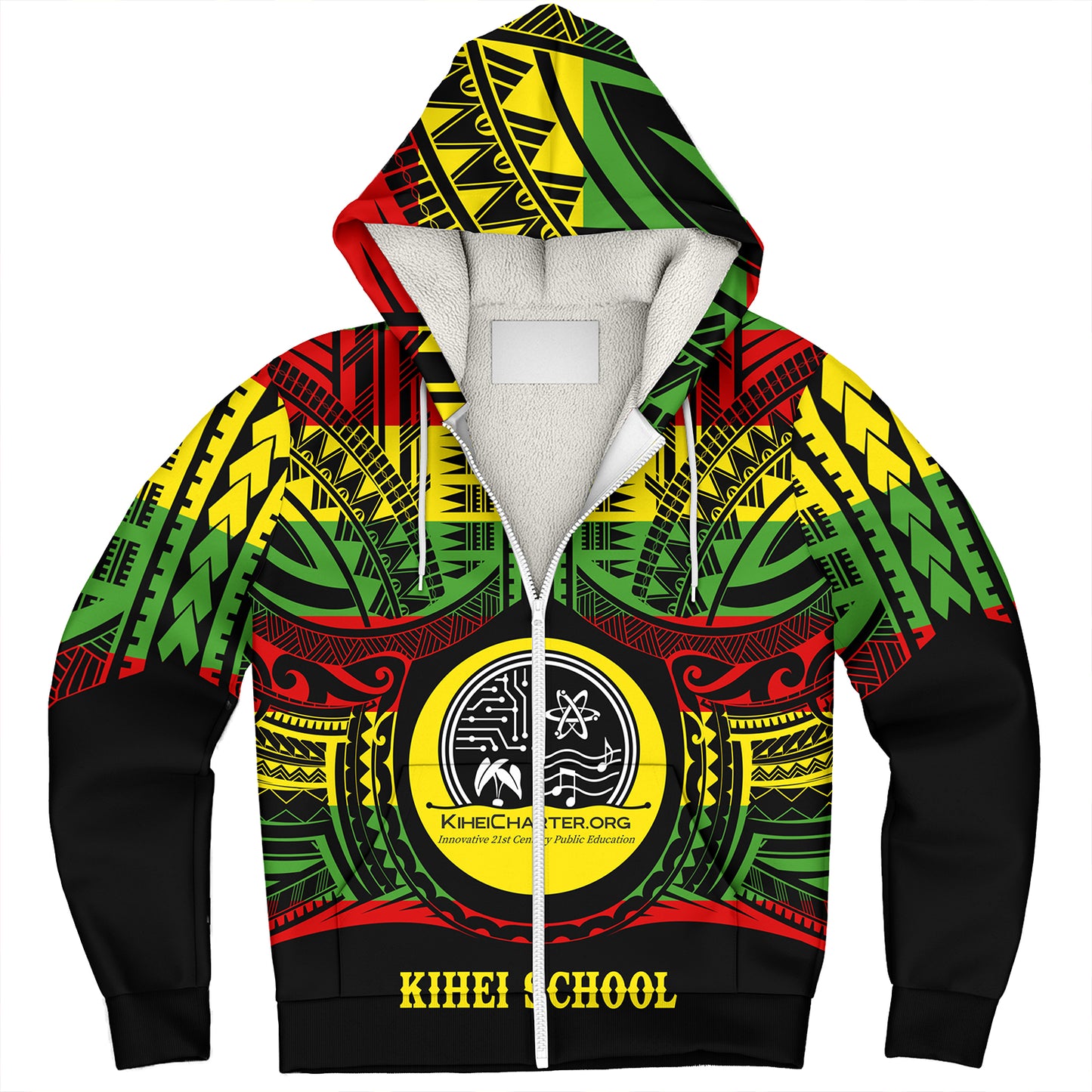 Hawaii Sherpa Hoodie Kihei Charter School Reggae Color Polynesian