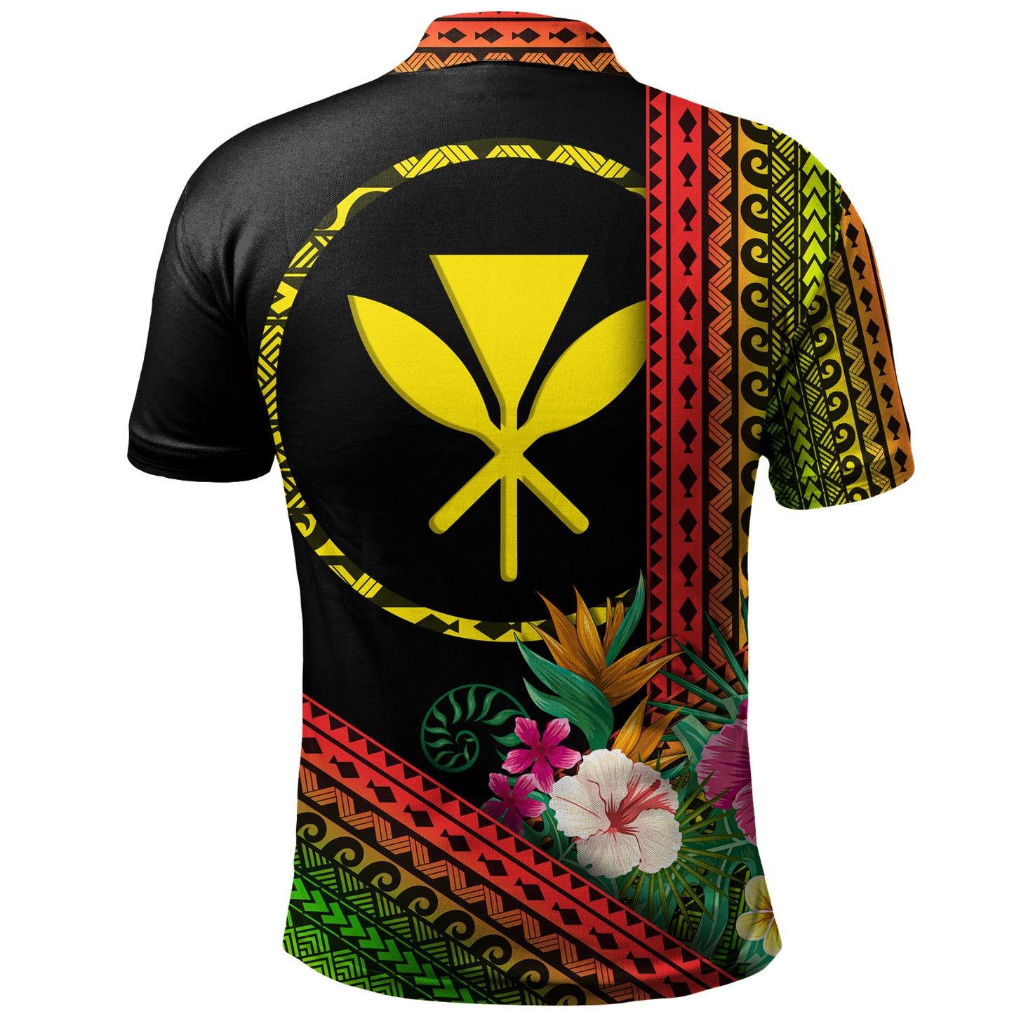 Hawaii Polo Shirt King Kamekameha Tropical Flowers Hawaii Polynesian