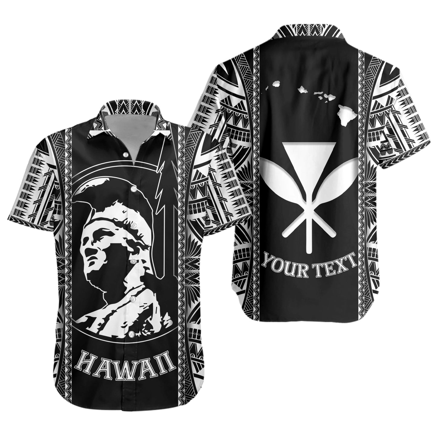Hawaii Custom Personalised Short Sleeve Shirt King Kamekameha Black and White Polynesian