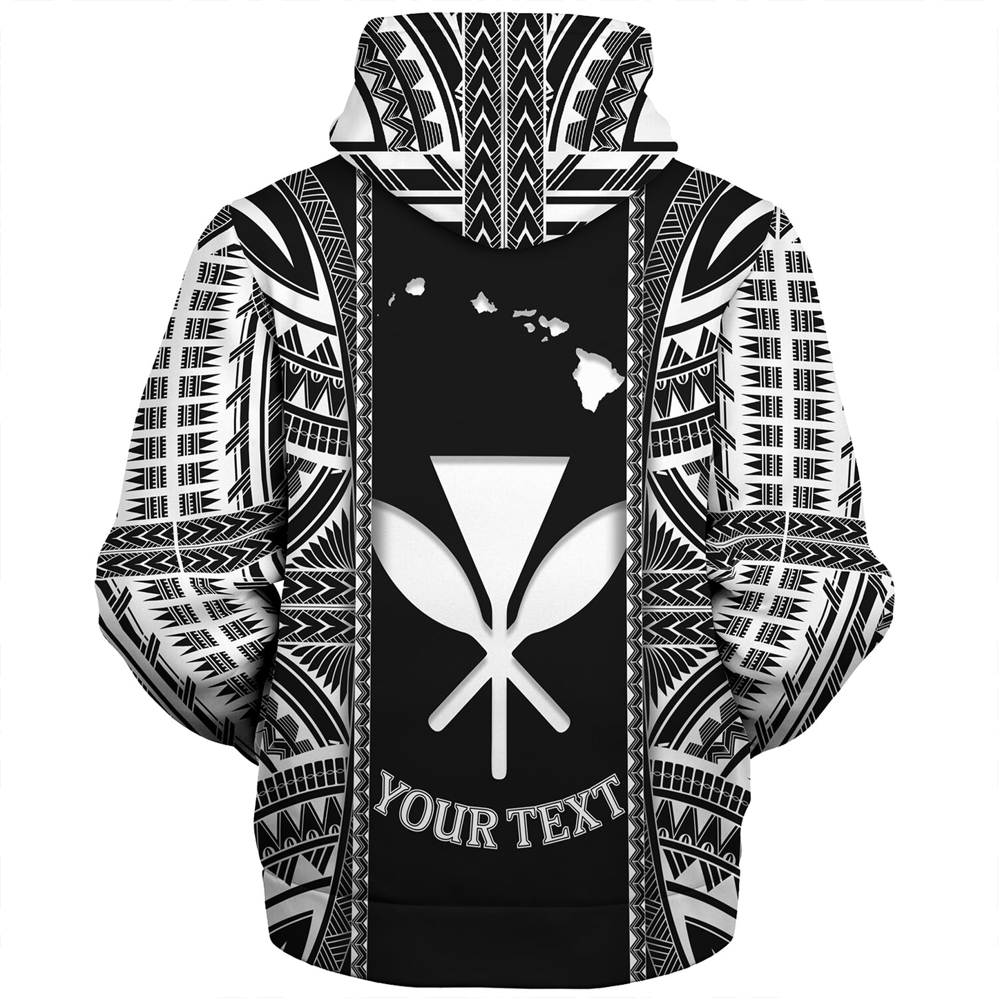 Hawaii Custom Personalised Sherpa Hoodie King Kamekameha Black and White Polynesian