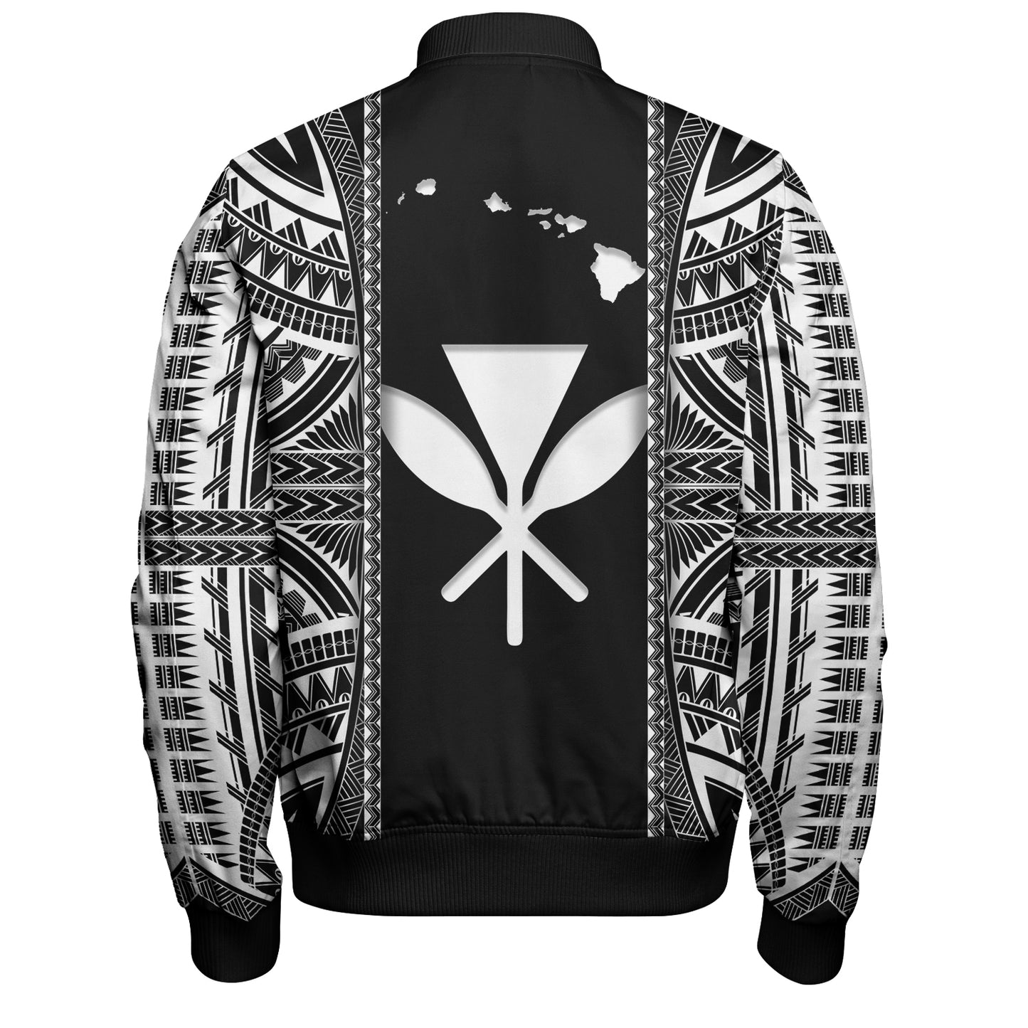 Hawaii Custom Personalised Bomber Jacket King Kamekameha Black and White Polynesian
