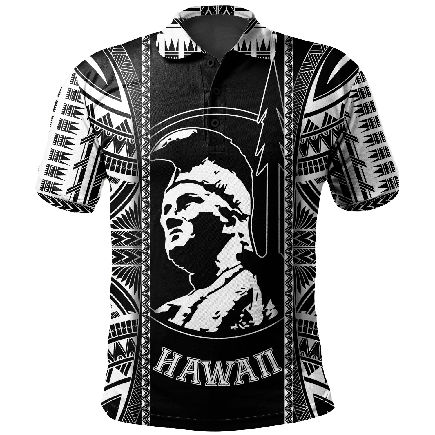Hawaii Custom Personalised Polo Shirt King Kamekameha Black and White Polynesian