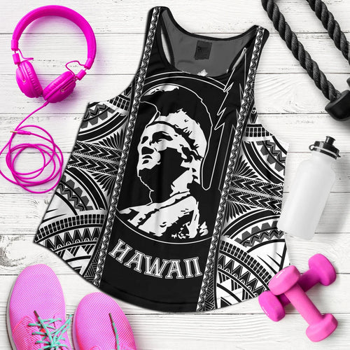 Hawaii Custom Personalised Women Tank King Kamekameha Black and White Polynesian