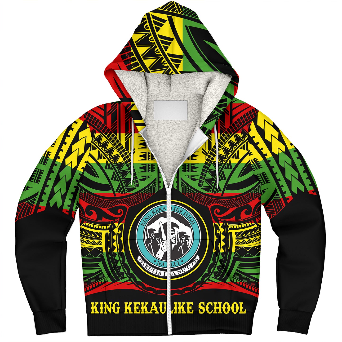 Hawaii Sherpa Hoodie King Kekaulike High School Reggae Color Polynesian