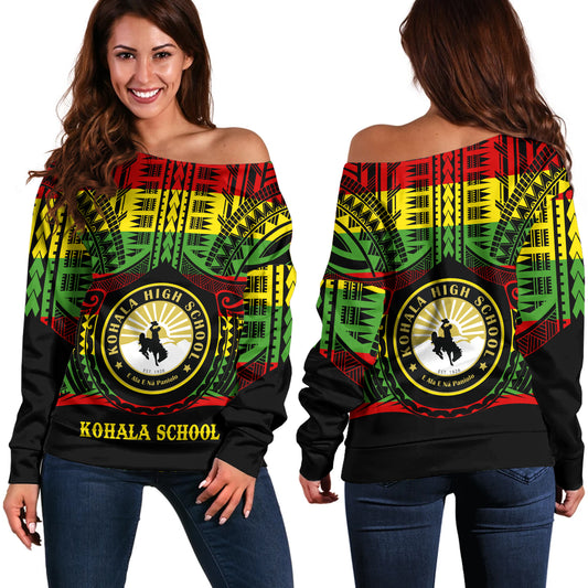 Hawaii Off Shoulder Sweatshirt Kohala High School Reggae Color Polynesian