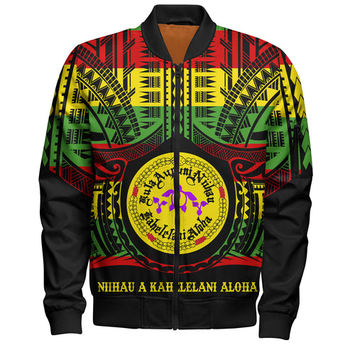 Hawaii Bomber Jacket Kula Aupuni Niihau A Kahelelani Aloha Reggae Color Polynesian