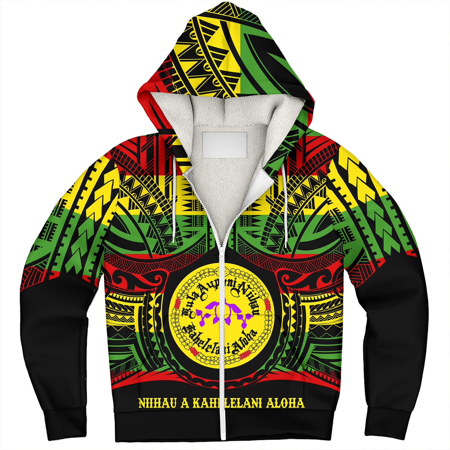 Hawaii Sherpa Hoodie Kula Aupuni Niihau A Kahelelani Aloha Reggae Color Polynesian