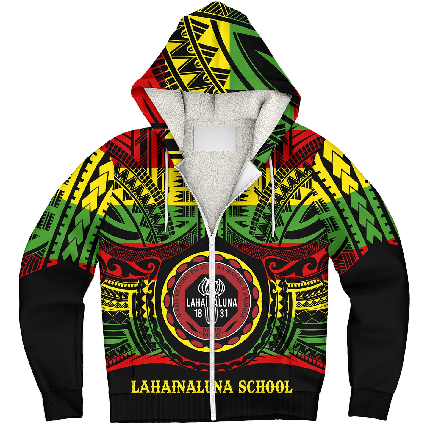 Hawaii Sherpa Hoodie Lahainaluna High School Reggae Color Polynesian