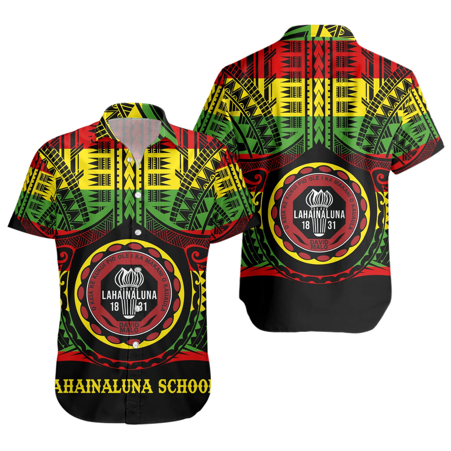 Hawaii Short Sleeve Shirt Lahainaluna High School Reggae Color Polynesian