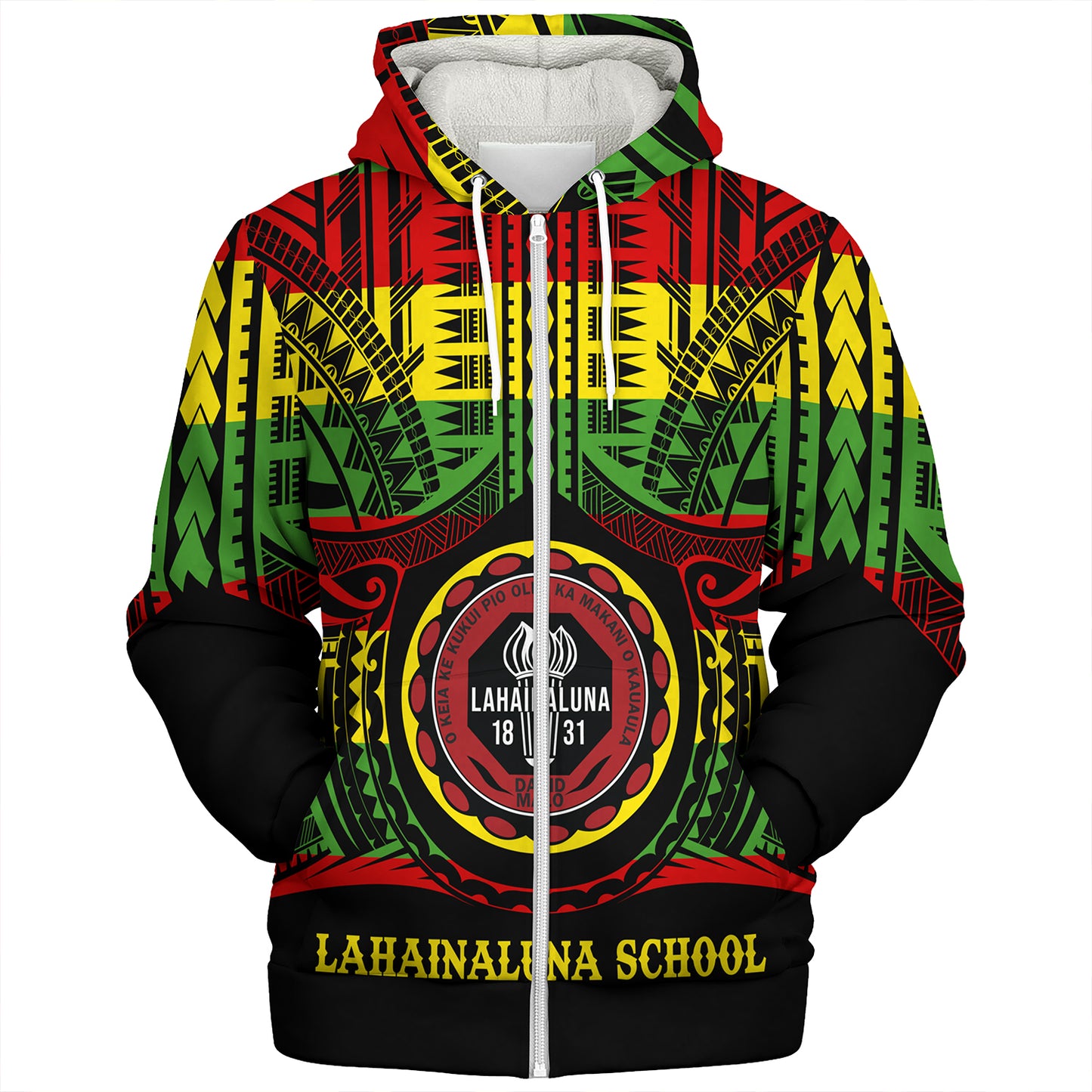 Hawaii Sherpa Hoodie Lahainaluna High School Reggae Color Polynesian